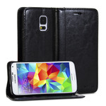 Samsung Galaxy S5 i9600 G900 Leather Wallet Flip Case Cover Stand Black maks