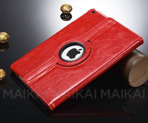 Apple iPad 5 Air Premium Leather Vintage Rotating Smart Case Cover Stand Red maks