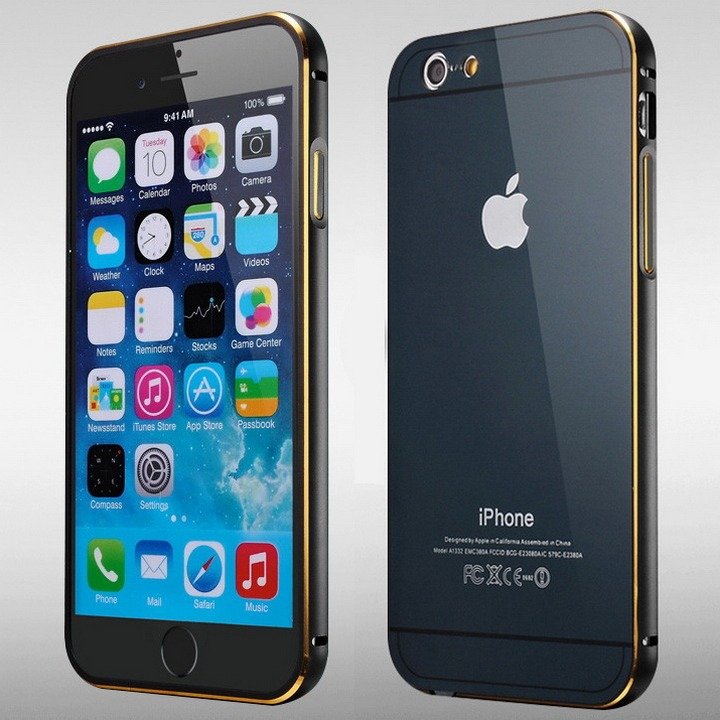 Apple iPhone 6 4.7 Black Gold Metal De Luxe Hard Frame Ultra Thin Case Cover Bumper maks