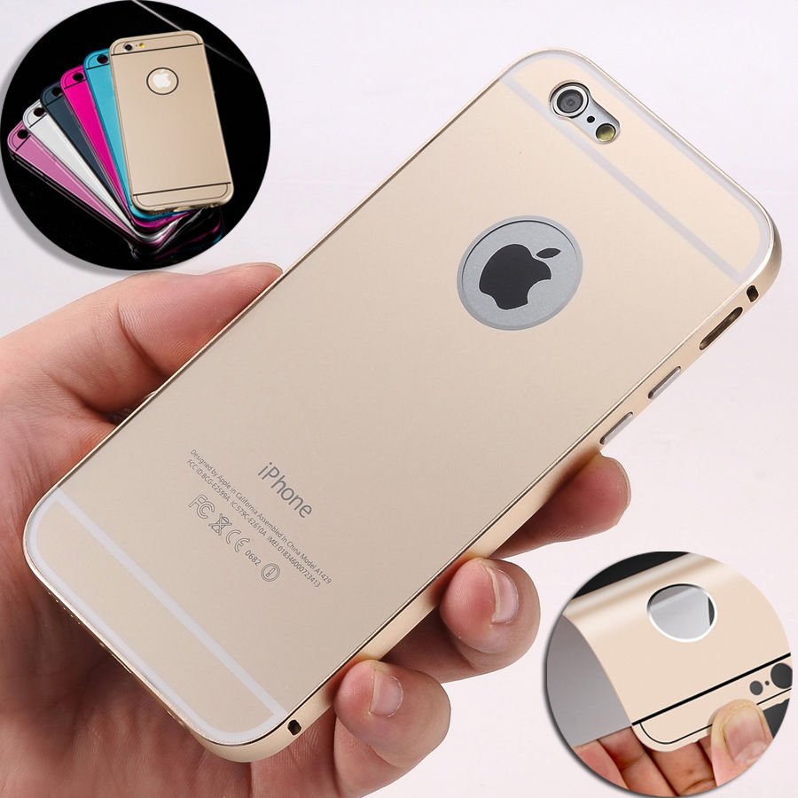 Apple iPhone 6/6S 4.7 Gold Acrylic Glass Back Cover Aluminum Metal Arc Bumper Case Cover maks korpuss