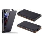 Sony Xperia Z1 Real Genuine Leather Slim Flip Case Cover Black maks