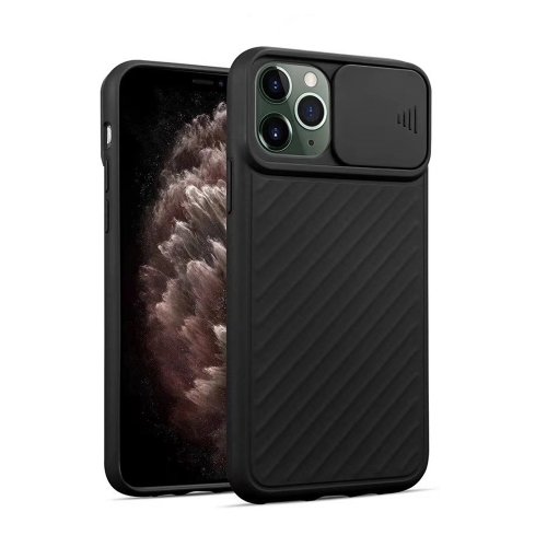 iPhone 12/12 Pro Silikona Macins ar kameras aizsargu (Melns)