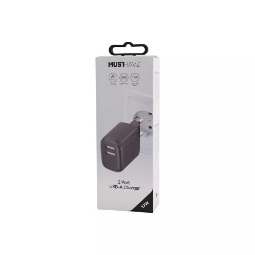 Travel Charger 17W 2xUSB-A By Musthavz  Black