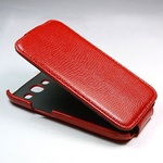 Samsung i9300 Galaxy S3 III red leather snake skin flip case cover maks sarkans