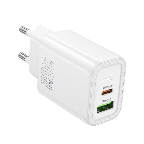 Hoco wall charger USB A+Type C PD QC3.0 3A 30W N63 white
