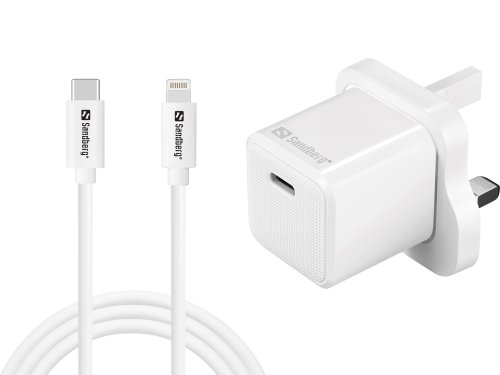 Sandberg 441-64 USB-C 20W Charger UK+Lightning, Incl. 1m USB-C> Lighting cable