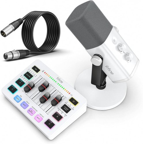 Fifine AmpliGame KS5W Bundle | AM8 Microphone | SC3 Gaming Audio Mixer | L9 XLR Balanced Cable
