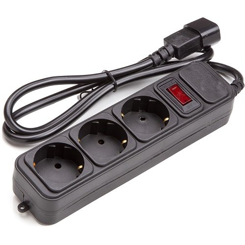 Power plant, llc UPS-Rated Extension Cord 1m, 3 sockets, with switch, black