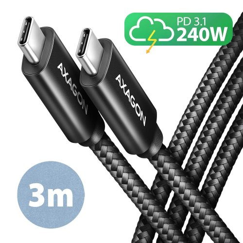 Axagon CABLE USB-C TO USB-C 3M 240W/BRAID BLK BUCM2-CM30AB