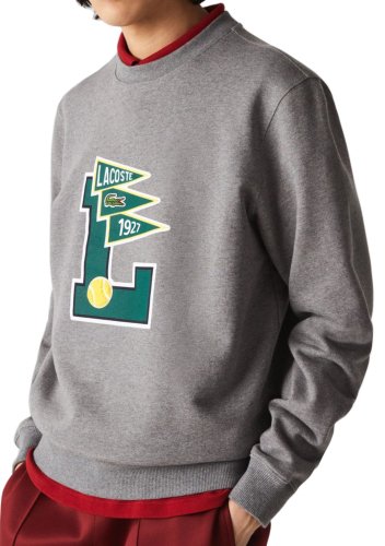 Lacoste Men's Pennants L Badge Zippered Cotton Fleece Sweatshirt - grey chine