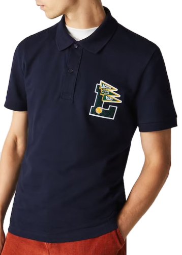 Lacoste Men&rsquo;s Regular Fit L Badge Cotton Piqu&eacute; Polo Shirt - navy blue