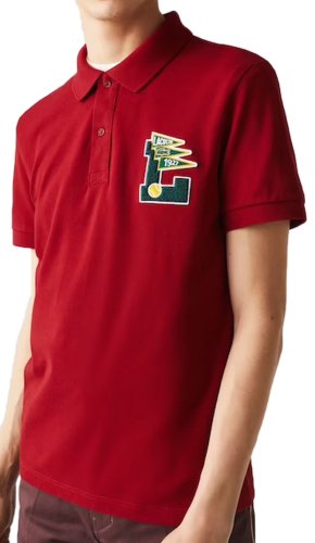 Lacoste Men&rsquo;s Regular Fit L Badge Cotton Piqu&eacute; Polo Shirt - red