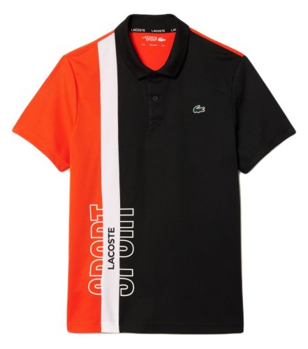 Lacoste Regular Fit Recycled Knit Tennis Polo Shirt - black/orange/white