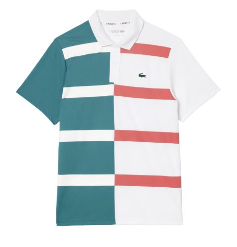 Lacoste Ultra-Dry Colourblock Stripe Tennis Polo Shirt - blue/white/pink