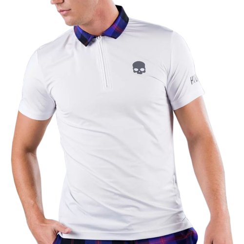 Hydrogen Tartan Zipped Tech Polo - white/pink/black