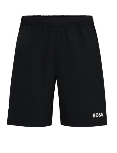 Boss Stretch-Poplin Shorts with Contrast Logo - black