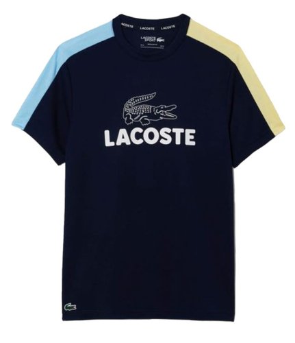 Lacoste Ultra-Dry Printed Colour-Block Tennis T-Shirt - navy blue/blue/yellow