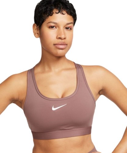 Nike Swoosh Medium Support Non-Padded Sports Bra - smokey mauve/white