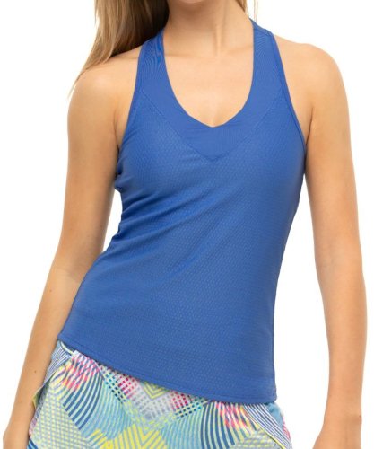 Lucky in love Techno Tropic Wavy V-Neck Tank w/Bra Women - blue marine