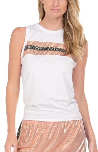 Lucky in love Metallic Novelty Stripe Tie Back Tank - white