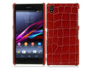 Sony Xperia Z1 Crocodile Skin Design Leather Back Case Cover Red Brown maks