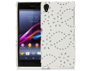 Sony Xperia Z1 Leather Floral Design Crystal Studs Back Case Cover White maks C6903