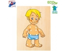 Woody 90018 Eko koka pamāco&scaron;ā un attīsto&scaron;a rotaļlieta ar &scaron;norēm &quot;Apģērb Puisīti&quot; (10gab.) bērniem no 3 gadiem + (18x22сm)