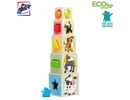 Woody 95005 Attīstoša krāsaina Eko koka kubu šķirošanas piramīda ar cipariem / dzīvniekiem (10gab.) bērniem no 3 gadi + (10.6x41cm)