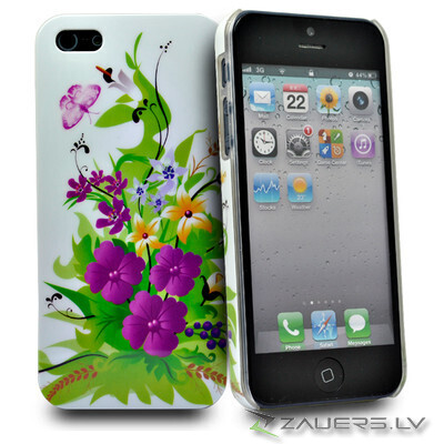 Apple iPhone 5 white violet yellow floral design hard case holster bumper maks