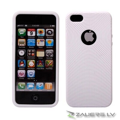 Apple iPhone 5 White Swirling Silicone Finger Back Case Cover Bumper maks