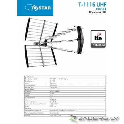 Estar Antenna T-1116 UHF Triplex LTE Black